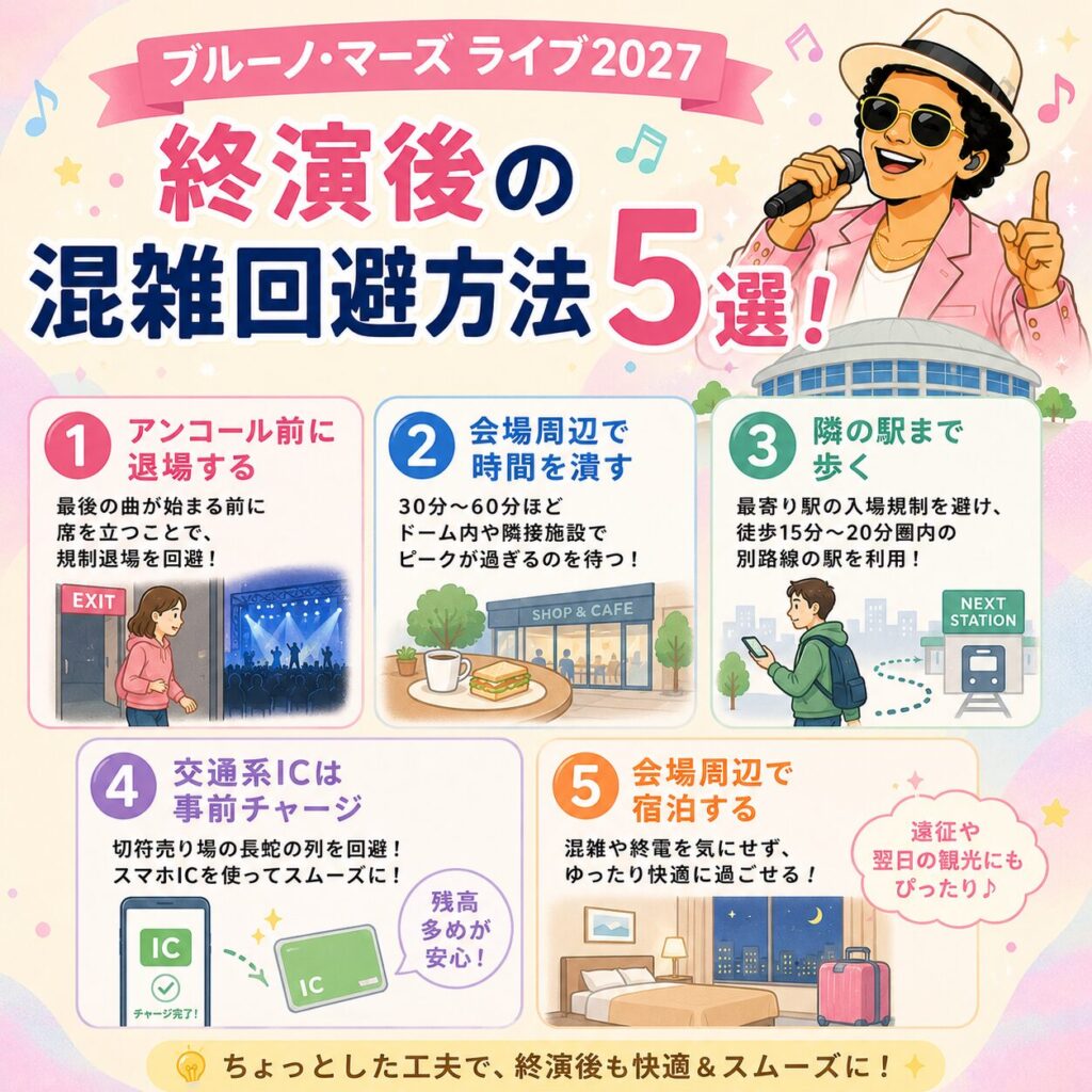 ブルーノマーズのライブ2027時間はどれぐらい？規制退場や混雑回避方法を解説！