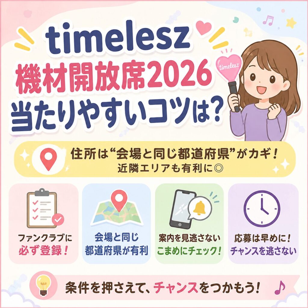timelesz機材開放席2026いつ？メール確認方法と当たりやすいコツ