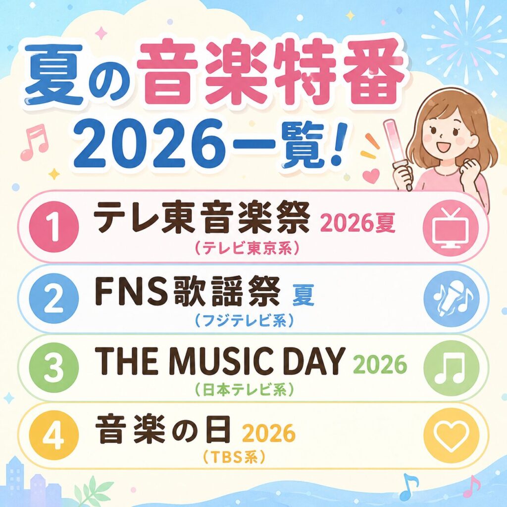 夏の音楽特番2026一覧!観覧募集や出演アーティスト情報まとめ