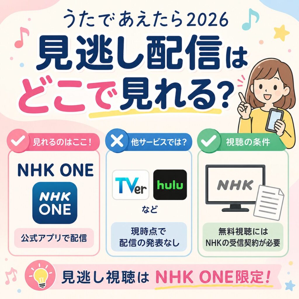 うたであえたら2026見逃し配信はどこで見れる？スマホ視聴方法や再放送はある？